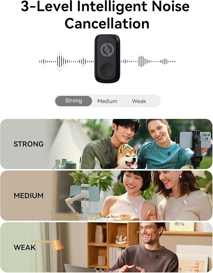 Hollyland Lark A1 Wireless Mini Microphone for iPhone & Android, 48kHz/24-bit, 3-Level Intelligent Noise Cancel, Microphone for YouTube, Podcast, Vlogging (Black, 2TX + 2RX + Charging Case) - Image 3