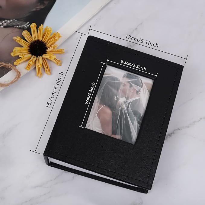 RECUTMS 100 Photo Album for 4x6 Small Leather Photo Book for Family Black | White Inner Page, 100 Vertical Pockets, Small Photo Albums for Anniversary, Wedding, Graduation Photobook, DIY Cover Window - Image 5