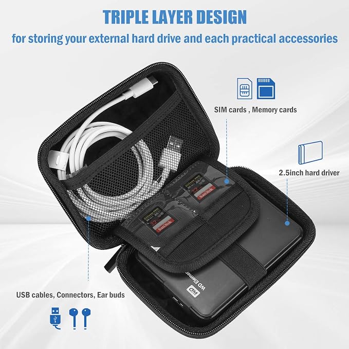 ProCase External Hard Drive Travel Case for 2.5" HDD/SSD -Twill | Fits Seagate Portable, Samsung T9, WD Elements, My Passport, Toshiba Canvio Basics, 1TB-5TB Drives, USB 3.0 HDD/SSD Storage - Image 3