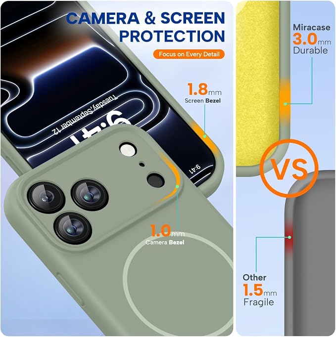 Miracase Magnetic for iPhone 17 Pro Case, Silicone, Patina Green | Compatible with MagSafe, Soft Microfiber Lining,Shockproof Drop Protection Phone Case for 17 Pro - Image 3