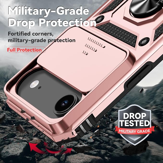 SunStory Phone Case for iPhone Air Case with HD Screen Protector & Slide Camera Cover & Rotated Ring Kickstand, [Military-Grade] Phone Case for iPhone 17 Air, Rose Gold - Image 6