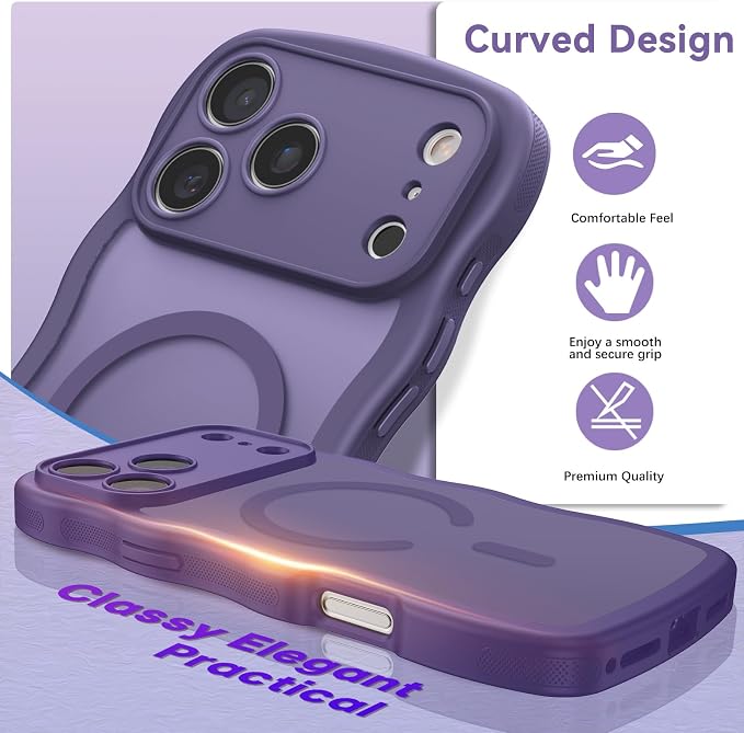 BENTOBEN Magnetic for iPhone 17 Pro Max Case, Cute Wavy [Full Camera Protection][Compatible with MagSafe] Matte Anti-Slip Bumper Women Men Boys Protective Cover for 17 ProMax 6.9",Deep Purple - Image 2