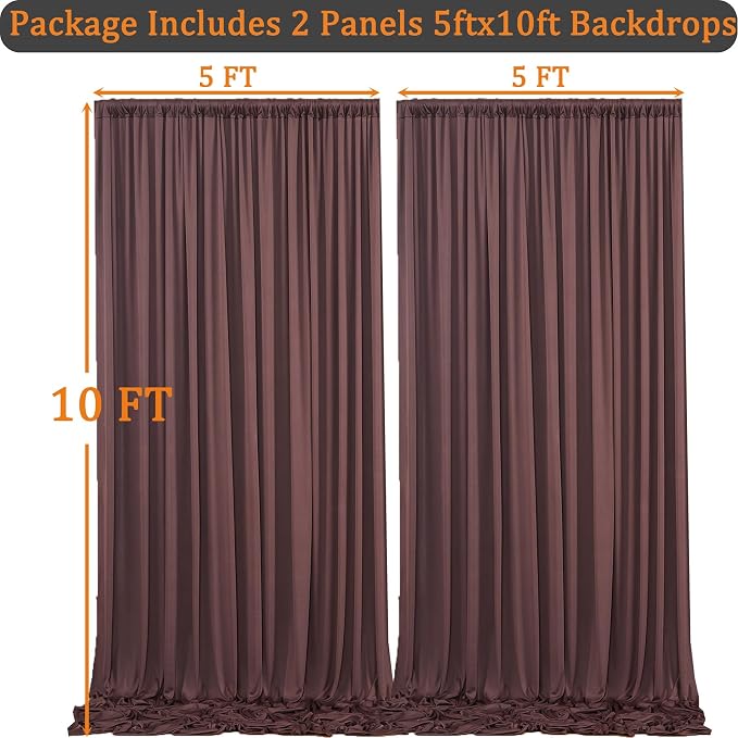 10ft x 10ft Wrinkle Free Brown Backdrop Curtains for Parties, Polyester Photo Backdrop Drapes 2 Panels 5x10ft for Wedding Birthday Party Photography Background Photoshoot - Image 7