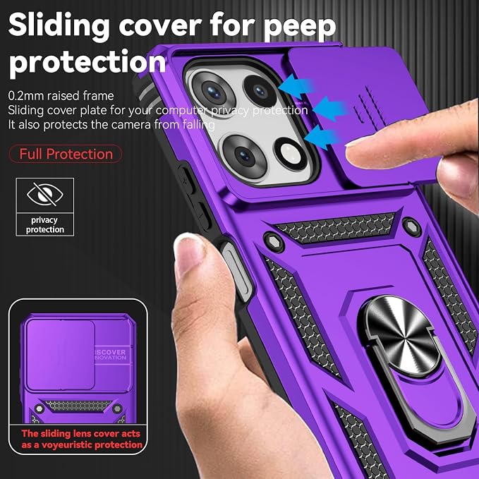 for Motorola Moto G 2025 / Moto G 2026 / Moto G Play 2026 Case, with Slide Camera Cover HD Screen Protector [Military Grade 16ft. Drop Tested] Ring Holder Kickstand Protective Phone Case, Purple - Image 5