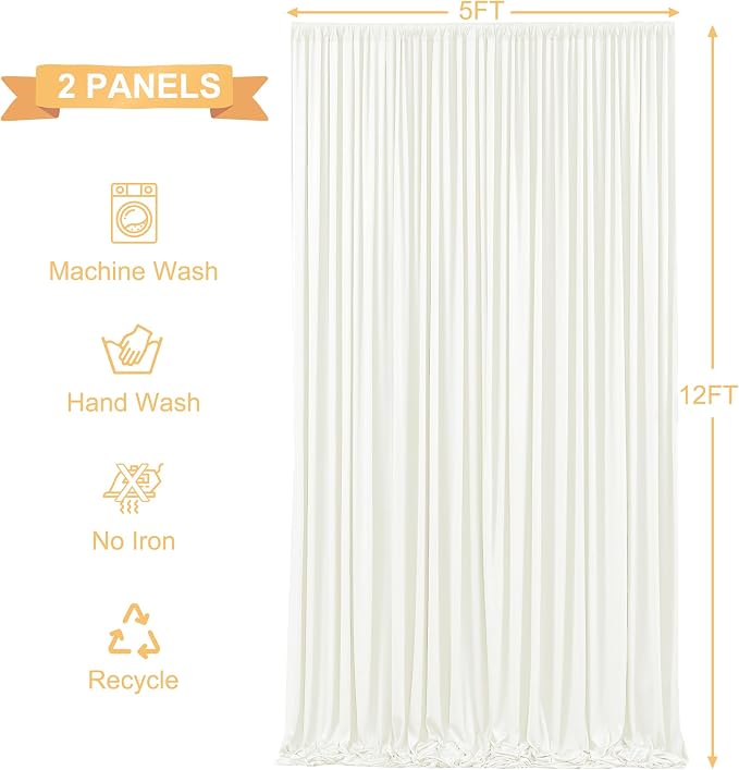 10x12 Ivory Backdrop Curtains for Wedding Party Wrinkle Free Backdrops Curtain Drapes Fabric Decorations Photo Back Drop Cloth for Baby Shower Photography Stage Reception 5ft x 12ft,2 Panels - Image 7
