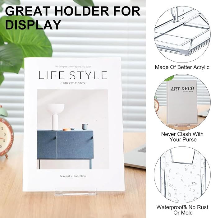 24 Pack Acrylic Book Stand for Display Adjustable, 5.91in H | Clear Display Holder Easel Collector Stand for Home Office, Back to School Comic Album CD Magazine Postcard Artworks - Image 4