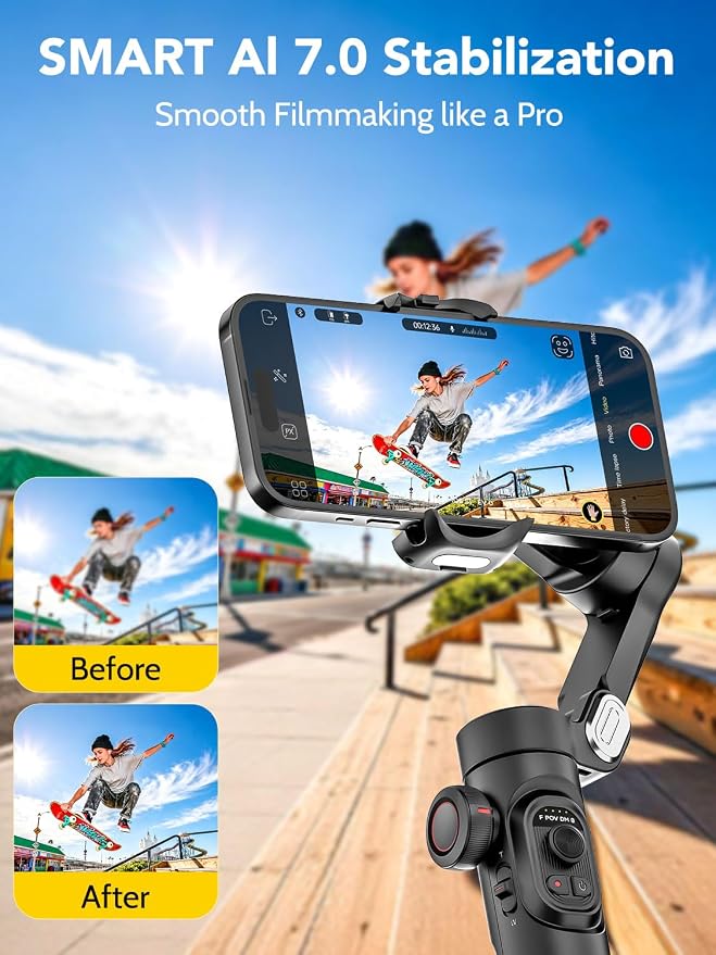 AOCHUAN Smart XE 3-Axis Phone Gimbal Stabilizer for iPhone | Foldable handheld smartphone gimbal w/focus wheel, TikTok, YouTube vlog, video creation, compatible with iPhone&Android - Image 3