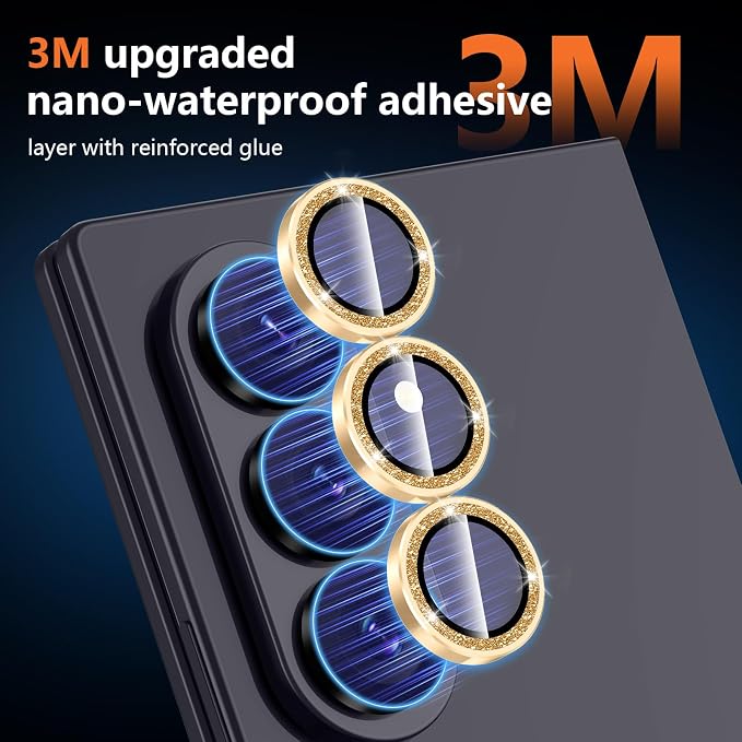 for Samsung Galaxy Z Fold 8 Ultra Camera Lens Protector, Individual Metal Ring Tempered Glass Lens Cover, [Strong Adsorption] Scratch Resistant Ultra-Thin HD Clear Lens Cover, 1 Set-Gold Sparkly - Image 5