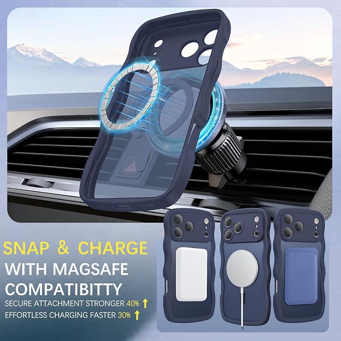 BENTOBEN Magnetic for iPhone 17 Pro Max Case, Cute Wavy [Full Camera Protection][Compatible with MagSafe] Matte Anti-Slip Bumper Women Men Boys Protective Cover for 17 ProMax 6.9", Deep Blue - Image 5
