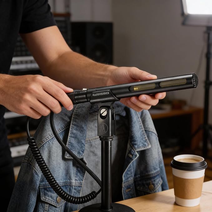 Audio-Technica AT875R Line + Gradient Condenser Microphone Bundle with Stand, XLR Cable, and Austin Bazaar Polishing Cloth - Image 8
