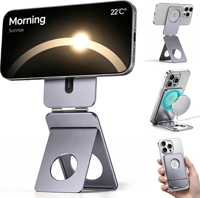 1ST IDEA for MagSafe Tripod Stand Ultra-Thin 0.23" | Aluminum Alloy Magnetic Tripod for iPhone, Flexible 20x Magnet Phone Stand Gift Accessories for Women Men for iPhone 17 16 15 14 13 12 Series by 1STIDEA