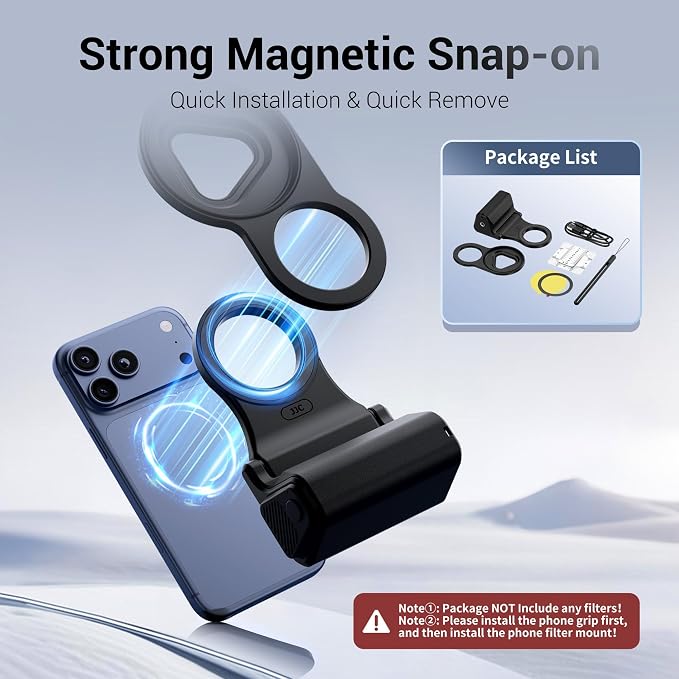 67mm Magnetic Phone Lens Filter Adapter Kit for iPhone 17/Air/16/15/14 Pro(NOT for Pro Max), UV ND CPL Phone Filter Mount with Universal Smartphone Camera Shutter Grip for Photography(NO Filters) - Image 2