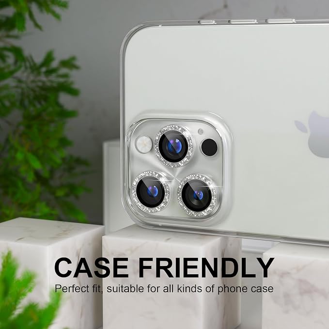 Choiche for iPhone 16 Pro/iPhone 16 Pro Max Camera Lens Protector | Bling Camera Cover with 9H Tempered Glass Lens Screen Protector Metal Ring Decoration Accessories (Clear-Silver) - Image 4
