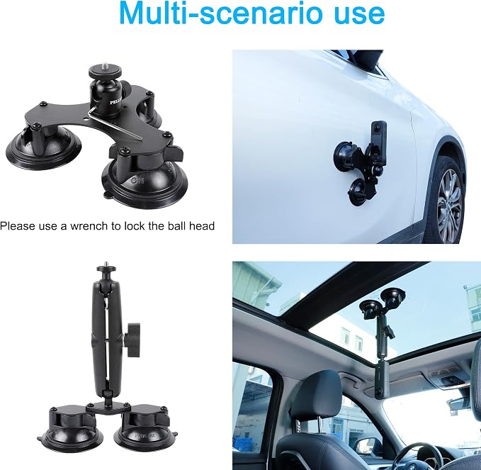 PellKing Suction Car Mount for Insta360 x5,x4, x3, x2, x,One RS,R Compatible with GoPro Max DJI OSMO 360 Camera 5 in 1 Suction Mount Kit for Action Cameras (Includes 44.9-inch Selfie Stick) | for GoPro Max 2 DJI OSMO 360 Camera,5 Suction cup Outside Wi... - Image 5
