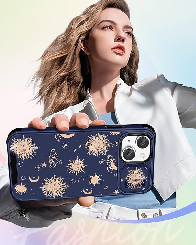 Buleens for iPhone 15 Plus Case 6.7 Inch - with Ring Stand & Camera Cover Aesthetic Cute Designed for Women Girls Sun Moon Stars for iPhone 15 Plus Phone Case Compatible with Magsafe - Image 6