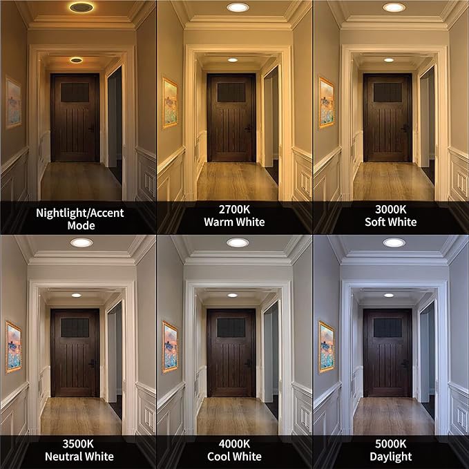 Meconard 6 Pack 6 Inch 5CCT LED Recessed Lighting with Night Light, 2700K/3000K/3500K/4000K/5000K Selectable Ultra-Thin LED Recessed Ceiling Lights, 12W=110W, 1050LM, Dimmable Canless Wafer Downlight - Image 7