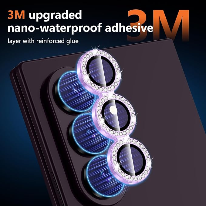 for Samsung Galaxy Z Fold 8 Ultra Camera Lens Protector, Individual Metal Ring Tempered Glass Lens Cover, [Strong Adsorption] Scratch Resistant Ultra-Thin HD Clear Lens Cover, 1 Set-Purple Diamond - Image 4
