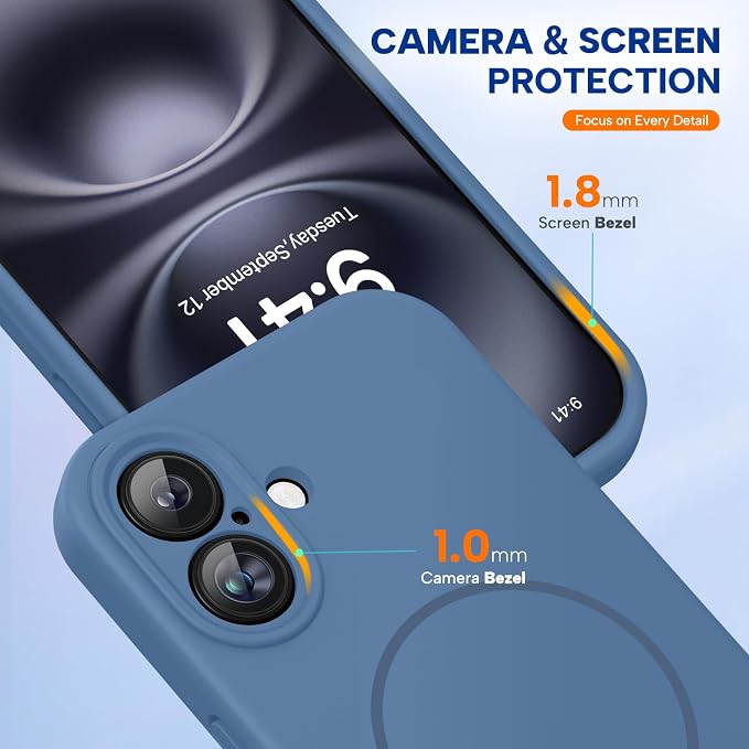 miracase Magnetic for iPhone 16 Plus Case, [Soft Anti-Scratch Microfiber Lining], Compatible with MagSafe, Liquid Silicone Shockproof Drop Protection Phone Case for 16 Plus,Glass Blue - Image 8