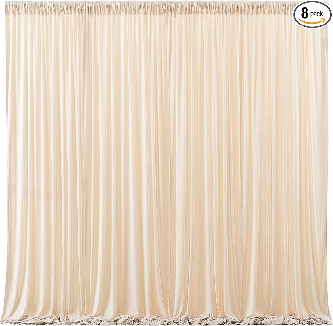 Champagne Backdrop Curtains 8 Panels - Wrinkle-Free Polyester Photography Drapes for Baby Shower & Birthday Party - 32 X 10FT by WishCare