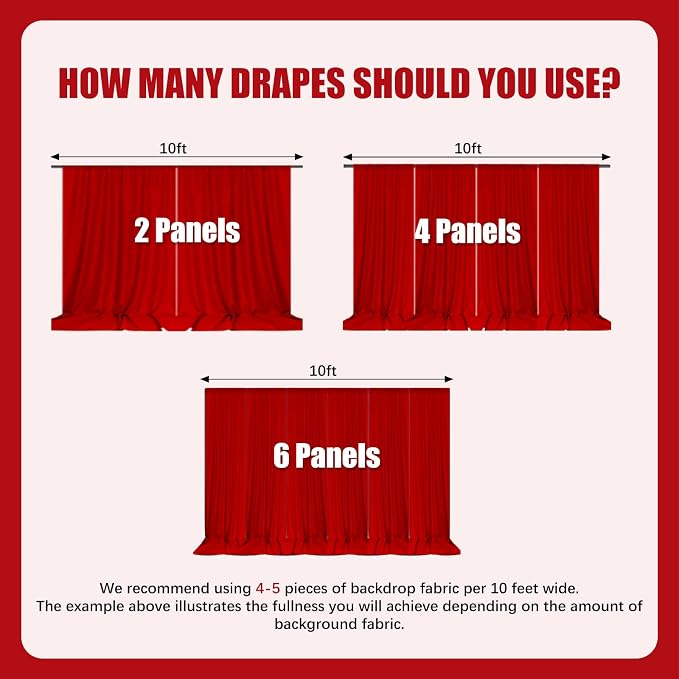 10ft x 10ft Red Backdrop Curtains for Parties, Polyester Fabric Backdrop Drapes with Rod Pockets for Weddings, Birthday, Halloween, Photography, Christmas Party Background Curtain, 2 Panels - Image 3
