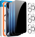 Fotbor [3+3 Pack for iPhone 15 Pro MaxPrivacy Screen Protector & Camera Lens Protector,Privacy 15 Pro Max,Anti Spy Private Tempered Glass Easy Installation Kit 6.7 Inch Accessories,Black (D-1) by Fotbor