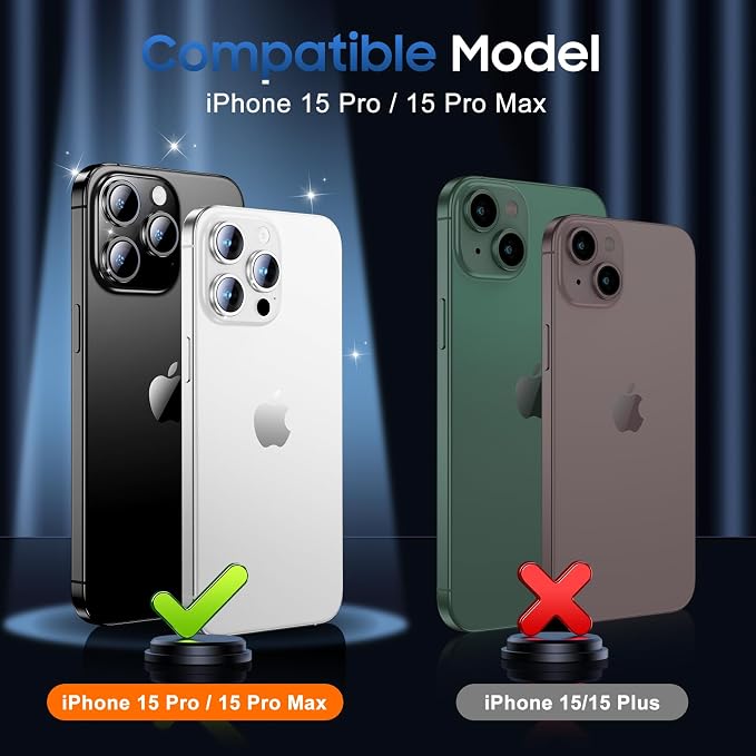 UniqueMe for iPhone 15 Pro/15 Pro Max Camera Lens Protector-Glitter Silver | 3 Pack, Drop Protection, Case Friendly, 9H Tempered Glass, Camera Cover Screen, Update New Version - Image 7