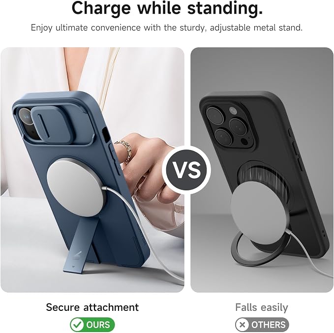 SURITCH for iPhone 15 Case with Magnetic Camera Slide Cover and Adjustable Kickstand, Compatible with MagSafe, Shockproof Bumper Case Slim Protective Cover 6.1 Inch, Blue - Image 5