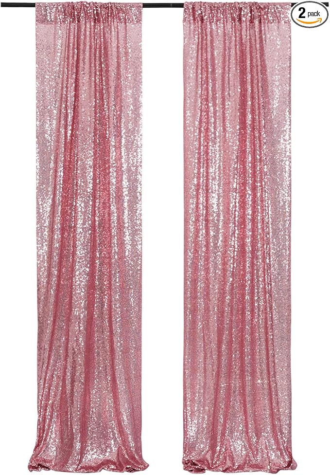 Poise3EHome Fuchsia Pink Sequin Backdrop Curtain, 2 Panels 2Ft x 8Ft Glitter Photography Background for Party Baby Shower Wedding Birthday Christmas Thanksgiving Halloween Decoration by Poise3EHome