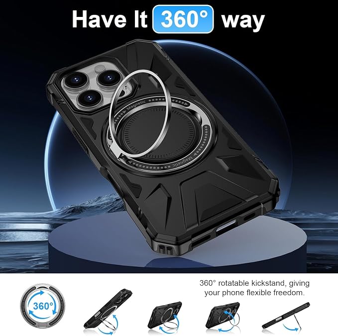iPhone 16 Pro Case, Magnetic Case with 360° Ring Holder,iPhone 16 Pro Rotatable MagSafe Ring for iPhone 16 Pro Cover Grip Stand Kickstand Military-Grade Shockproof Case for iPhone 16 Pro, 6.3 inch - Image 3