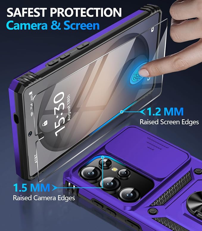 Taisairu for Samsung Galaxy S26 Ultra Case with Screen Protector & Slide Camera Lens Cover, Built-in Magnetic Ring Stand Shockproof Protective Phone Case for Samsung S26 Ultra Case (Purple) - Image 7