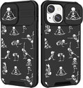 (2in1 for iPhone 15 Case Skull Skeleton Women Boys Goth Phone Cover Fun Gothic Cute Cool Spooky Black Funny Design with Slide Camera Cover Protective Stand Holder for iPhone 15 Cases 6.1'' by Goocrux
