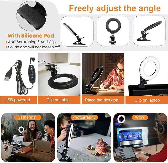 Ring Light 5 Inch USB Portable, 3200K-6500K Dimmable LED Clip on for Laptop Computer Monitor Phone, Content Creator Makeup Conference Selfie Video (Black) - Image 2