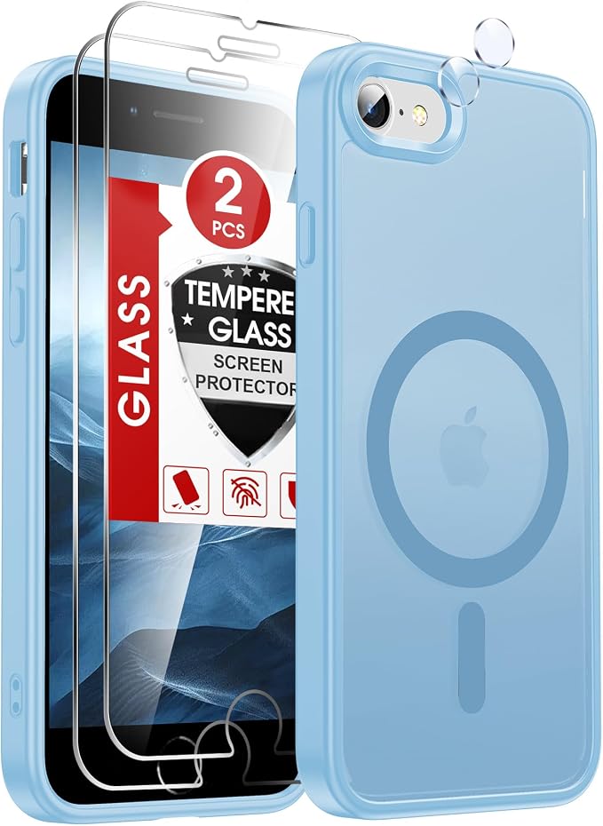 LeYi for iPhone SE Case Blue 2022 (3rd Generation)/2020 (2nd) iPhone-8/7 Cases[ Screen Protector X2+ Camera Cover X2] i Phone SE3 SE2 Gen for MagSafe Magnetic Military Grade Protective, Light Blue by LeYi