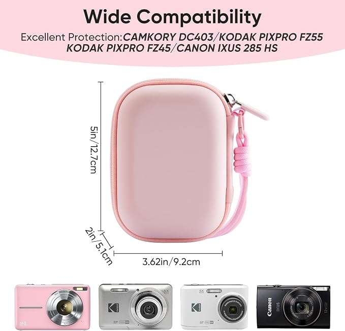 Camera Case for Digital Camera CAMKORY DC403 FHD 1080P/ KODAK PIXPRO FZ55/ FZ45, Small Travel Compact Camera Holder with Mesh Pocket for Accessories SD Card (Pink) - Image 2