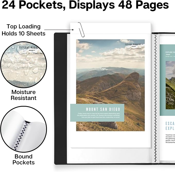 Dunwell Presentation Book 24-Pocket 5.5x8.5, Sleeves, 12-Pack, Black | Acid-Free Poly, Displays 48 Pages, Tear-Resistant Sleeves, Ideal for Documents & Artwork - Image 5