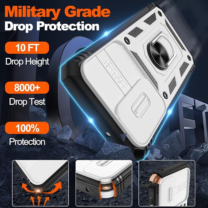 Gritup for Galaxy S23 Phone Case Military-Grade Shockproof with Kickstand | with 2 PCS Screen Protector, Slide Camera Cover, Heavy Duty Outdoor Protection Funda para Galaxy S 23 Cover-White+Black - Image 3
