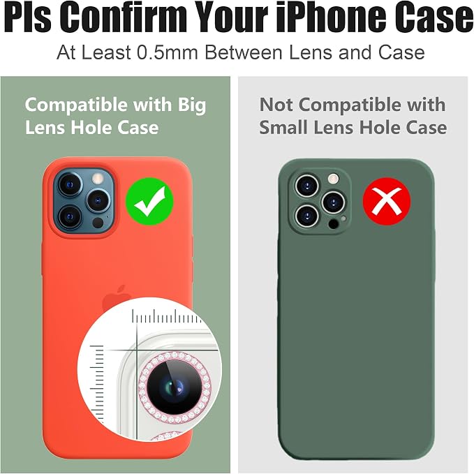 AGVEE 3+3 6 Pack for iPhone 12 Pro Max Camera Lens Protector Cover | Individual Bling Diamond & Bling Glitter Sparkle Cute Gem Metal Ring, 9H Tempered HD Glass - Image 3