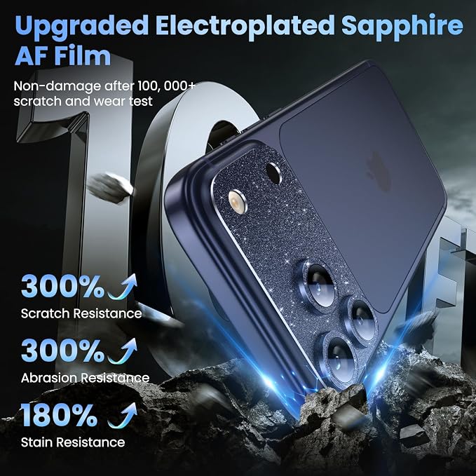 Uyiton for iPhone 17 Pro Max Camera Lens Protector, Metal Frame Glass Cover | Not Easy to Break, Strong Adsorption, Case-Friendly, Metal 9H Sapphire Glass Rear Camera Screen Cover, Glitter Blue - Image 6