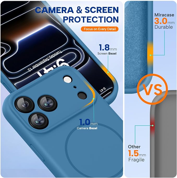 Miracase Magnetic for iPhone 17 Pro Case, Silicone, Capri Blue | Compatible with MagSafe, Soft Microfiber Lining,Shockproof Drop Protection Phone Case for 17 Pro - Image 2
