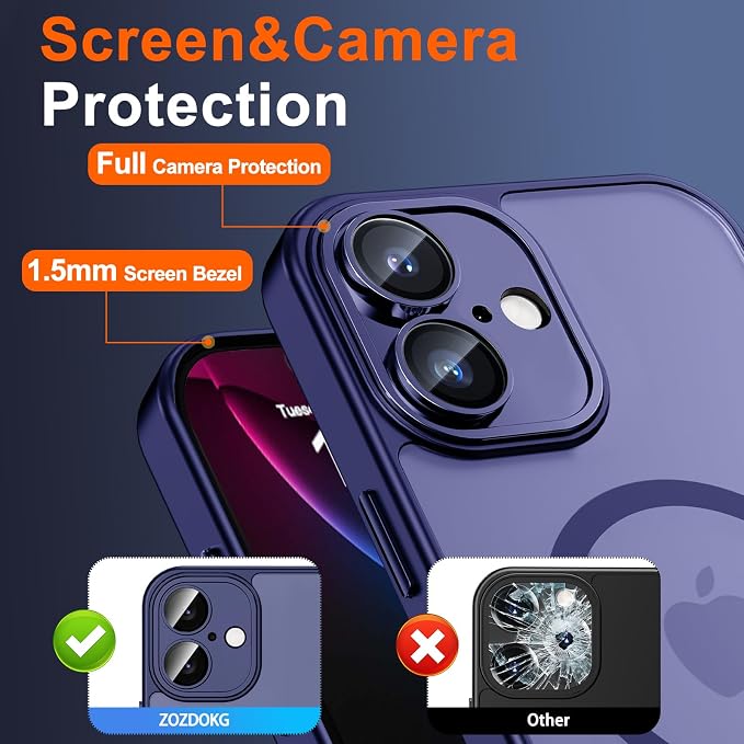 for iPhone 16 Case with Privacy Screen Protector, Blue | Full Camera Protection, Matte Translucent, Magnetic, Compatible with MagSafe, Shockproof Phone Cover, Slim Fit - Image 6