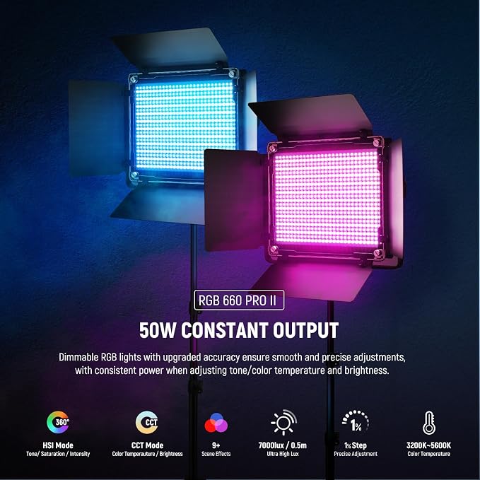 NEEWER Upgraded RGB LED Studio Video Light with Tripod Stand, App Control 50W 7000Lx CRI97+ 3200-5600K Dimmable Panel Key Lighting Kit for Game Streaming YouTube Recording Photography, RGB660 PRO II | App Control, 50W 7000Lx CRI97+ 3200-5600K Dimmable,... - Image 2