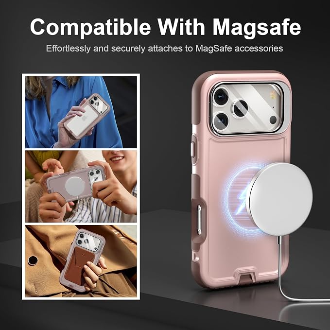 Follaroma Magnetic for iPhone 17 Pro Case with Camera Stand, Light Brown | Built-in Glass Camera Cover Stand,Compatible with MagSafe,Heavy Duty Shockproof Protective,Military-Grade Anti-DropDual Case - Image 4