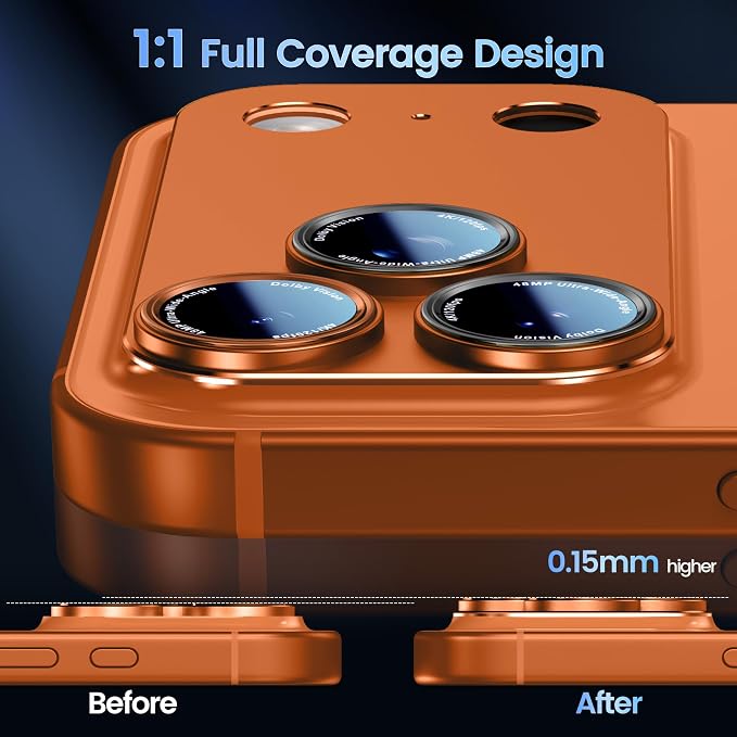 CACOE Metal Camera Lens Protector for iPhone 17 Pro | Tempered Glass Cover, Anti-Scratch, Drop-Proof, Strong Adhesion, Camera Screen Cover Accessories, Orange - Image 2