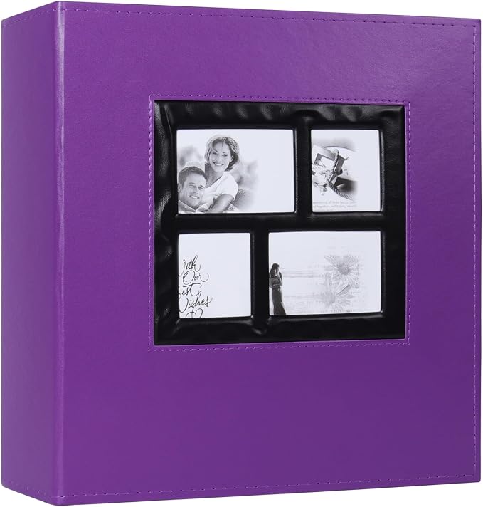 RECUTMS Photo Album 4x6 1000 Photos Leather Large Family Baby Albums Purple | Extra Large Capacity, Black Page, Horizontal and Vertical Pockets, Travel Wedding Anniversary Pictures Book, DIY Cover Window by RECUTMS