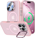 VOFATA [Upgraded] for iPhone 16 Pro Max Case with Camera Cover Stand [Fit for MagSafe][9H Camera Lens Protector] Mil-Grade Protection Translucent Magnetic iPhone 16 Pro Max Phone Case, Pink by VOFATA