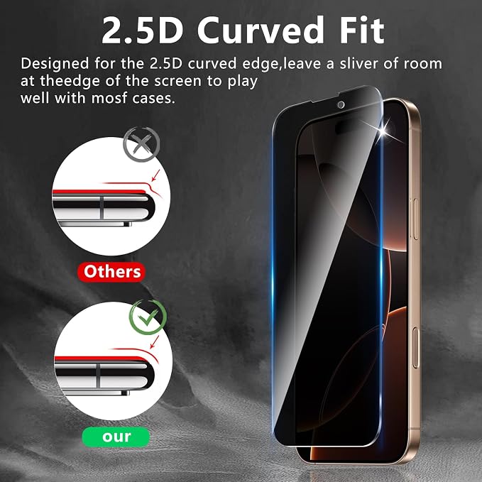 3+3 Pack Privacy Screen Protector Designed for iPhone 16 Pro Max With 3 Pack Camera Lens Protector,Full Coverage Anti-Spy Tempered Glass Film,9H Hardness,Bubble Free,Easy to Install - Image 2