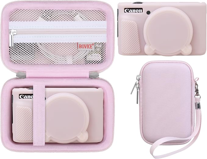 BOVKE Hard Case+Silicone Cover for Canon PowerShot SX740 Camera, Jelly Pink | SX740 SX730 Digital Camera Shockproof EVA Storage Bag & Soft Silicone Protective Case with Removable Lens Cover, Wrist Strap by BOVKE