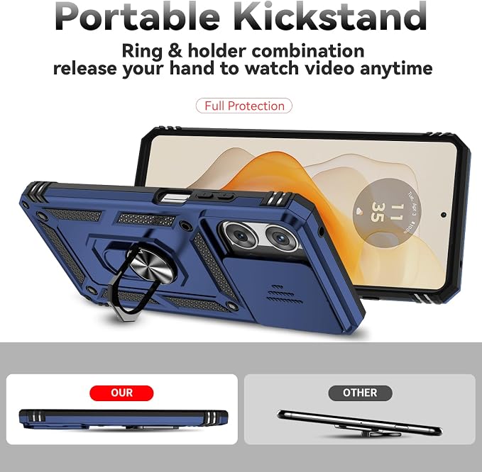 for Motorola Moto G 2025 / Moto G 2026 / Moto G Play 2026 Case, with Slide Camera Cover HD Screen Protector [Military Grade 16ft. Drop Tested] Ring Holder Kickstand Protective Phone Case, Navy Blue - Image 7