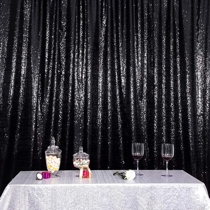 SquarePie 6x8ft Black Sequin Backdrop, High Density Non-Transparent Glitter Curtain for Photography, Birthday, Wedding Party Decorations, Thick Solid Background with 4" Rod Pocket, 1 Panel - Image 9