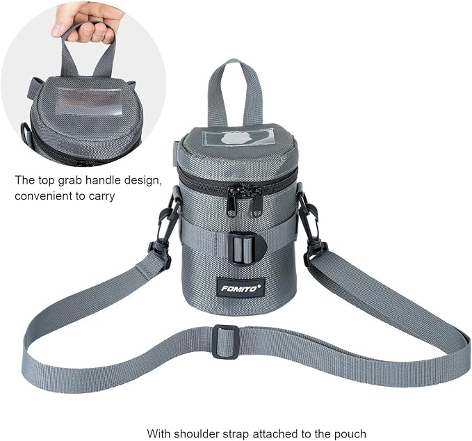 FOMITO M Size Water-Resistant Camera Lens Pouch Bag - Shockproof Protective Case with Mesh Pocket, Compatible with Canon EF-S 17-55mm, Nikon AF-S 18-200mm, Fujifilm XF 56mm & Lenses Under 3.94"x6.1" - Image 5
